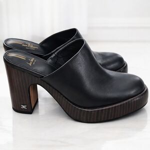 Sam Edelman Platform Mule Black Leather Chunky Heel Clog 90s Style Women's 7.5.
